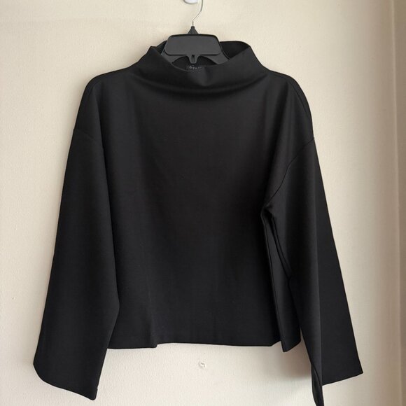Eileen Fisher black lightweight ponte funnel neck top. Boxy fit. NWT. Size S. - Picture 2 of 7